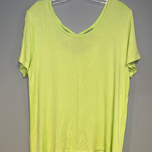 Sunday Knit Top Women's Large Short Sleeve Lime Green Crew Neck